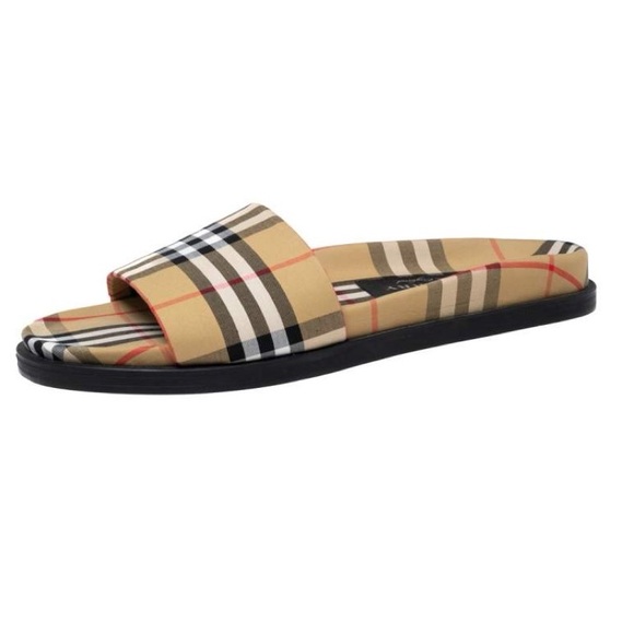 Burberry Beige Vintage Check Fabric Ashmore Flat Slides Size 45 (US 11.5) - Picture 1 of 8